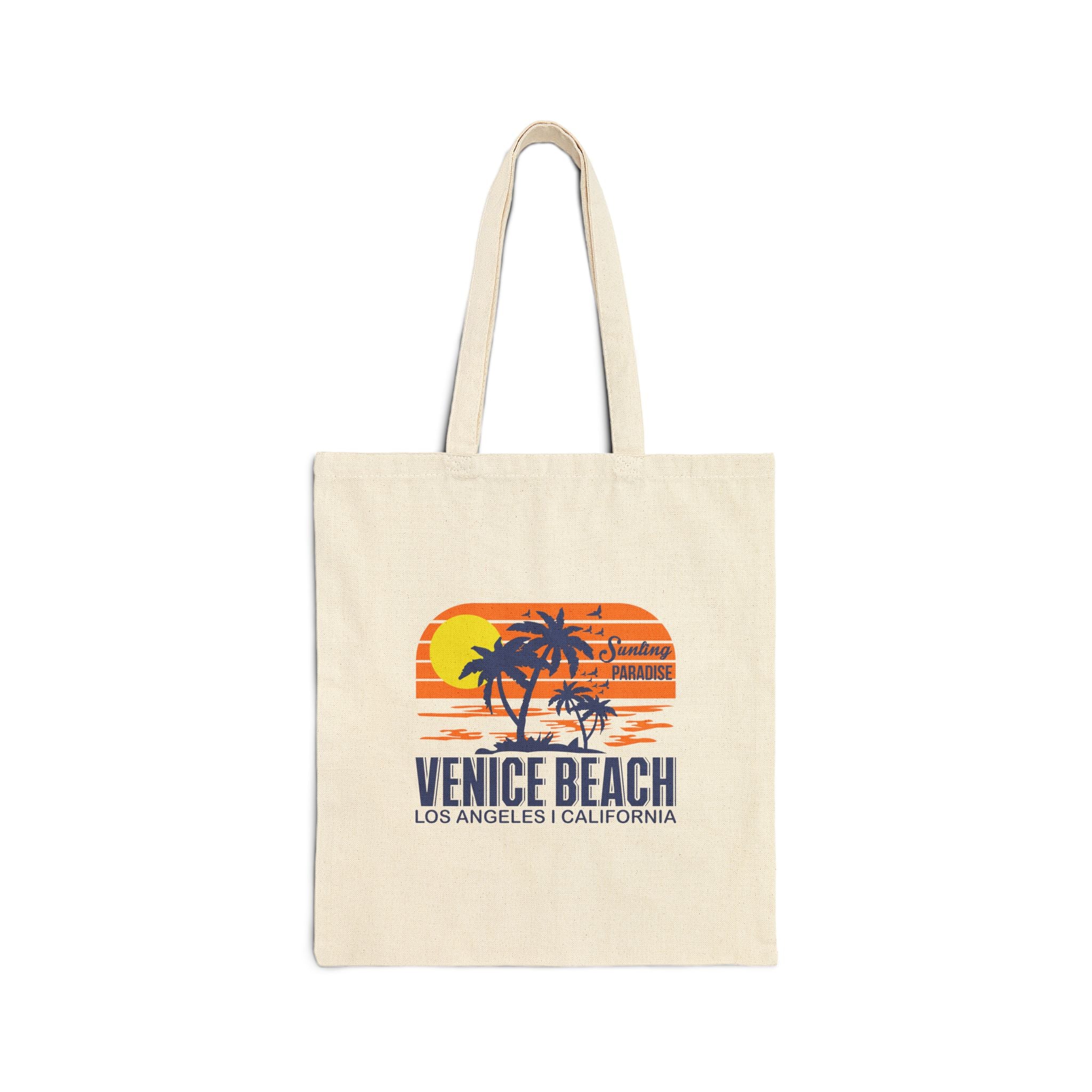 Venice Beach Surf Tote  Canvas Beach Bag with Sunset Palm & Surfboard Design