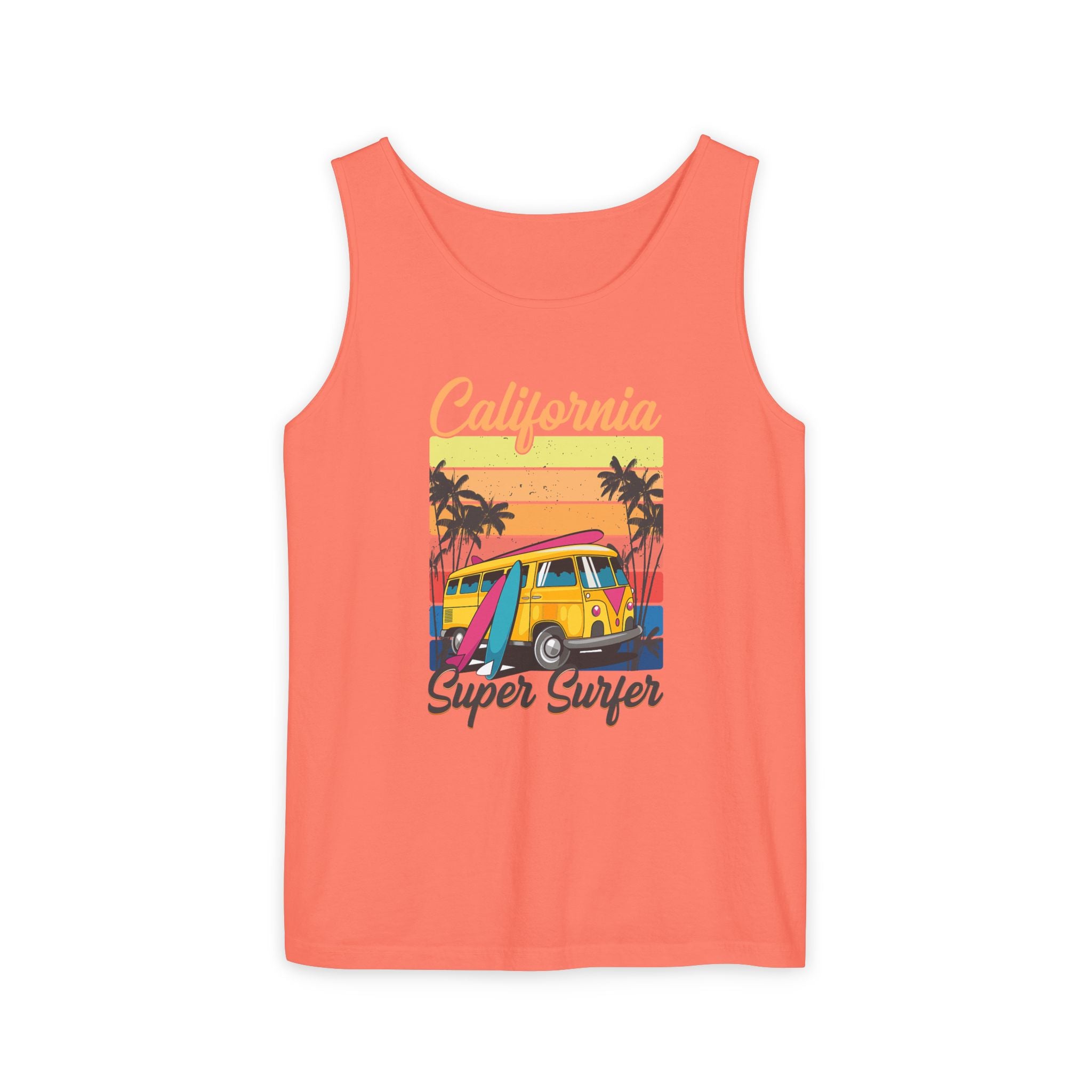 California Super Surfer Tank Top  Vintage Surf Van & Board Beach Graphic