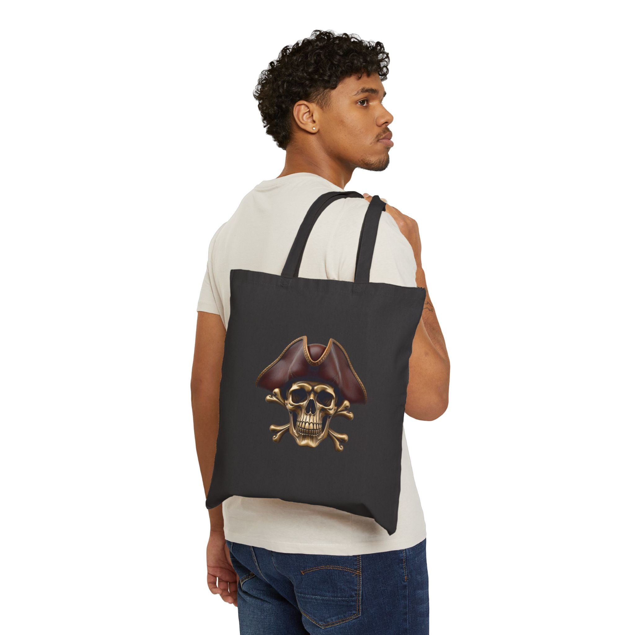 Pirate Skull & Anchor Canvas Tote Bag — Nautical Pirate Beach Shopping Tote