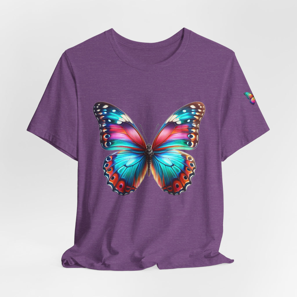 Vibrant Rainbow Butterfly Tee Colorful Monarch Wing Graphic
