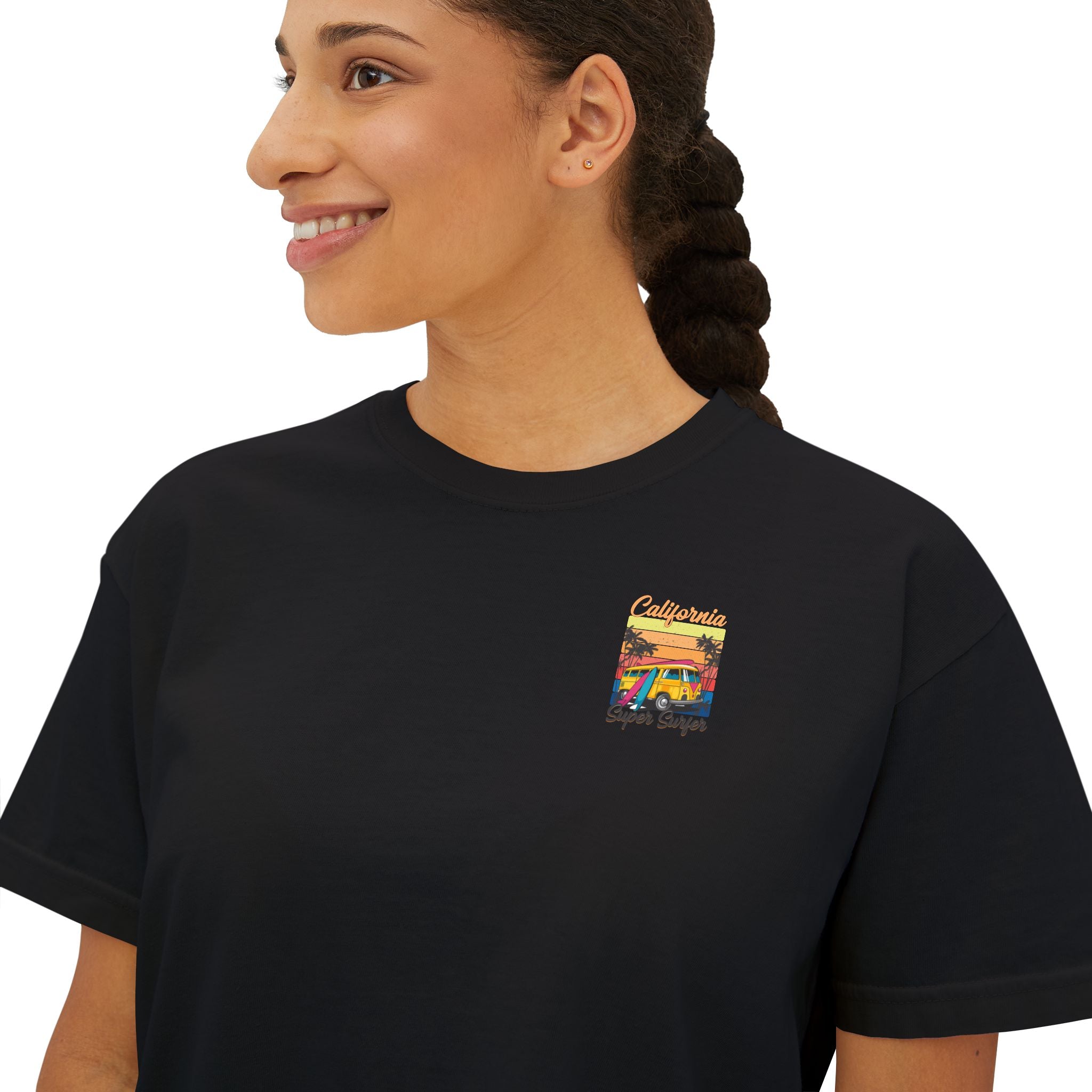 Los Angeles Sunset Women's Boxy Tee  Retro Palm Tree City Graphic