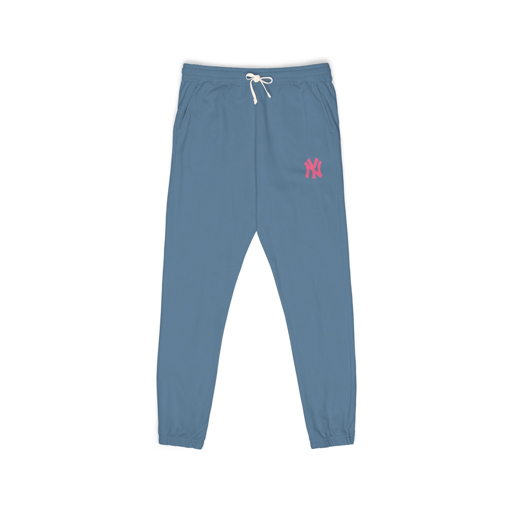 Fleece Sweatpants Vintage Washed Joggers with Distressed NY Logo