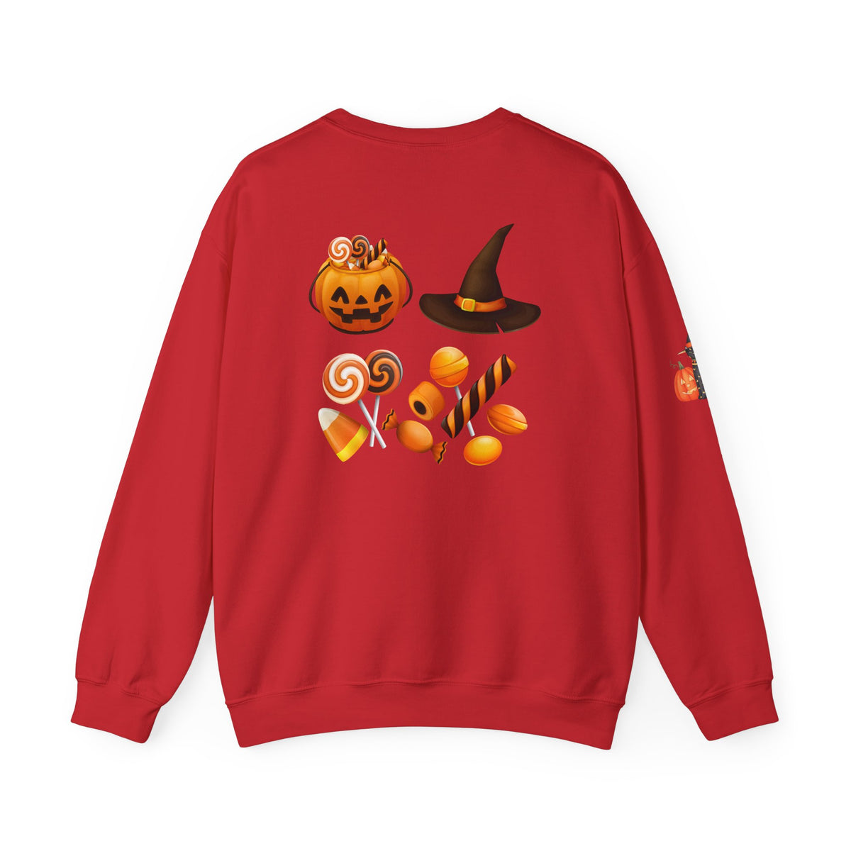 Halloween Candy Crewneck Sweatshirt — 'Happy Halloween' Jack-o'-Lantern & Candy Design