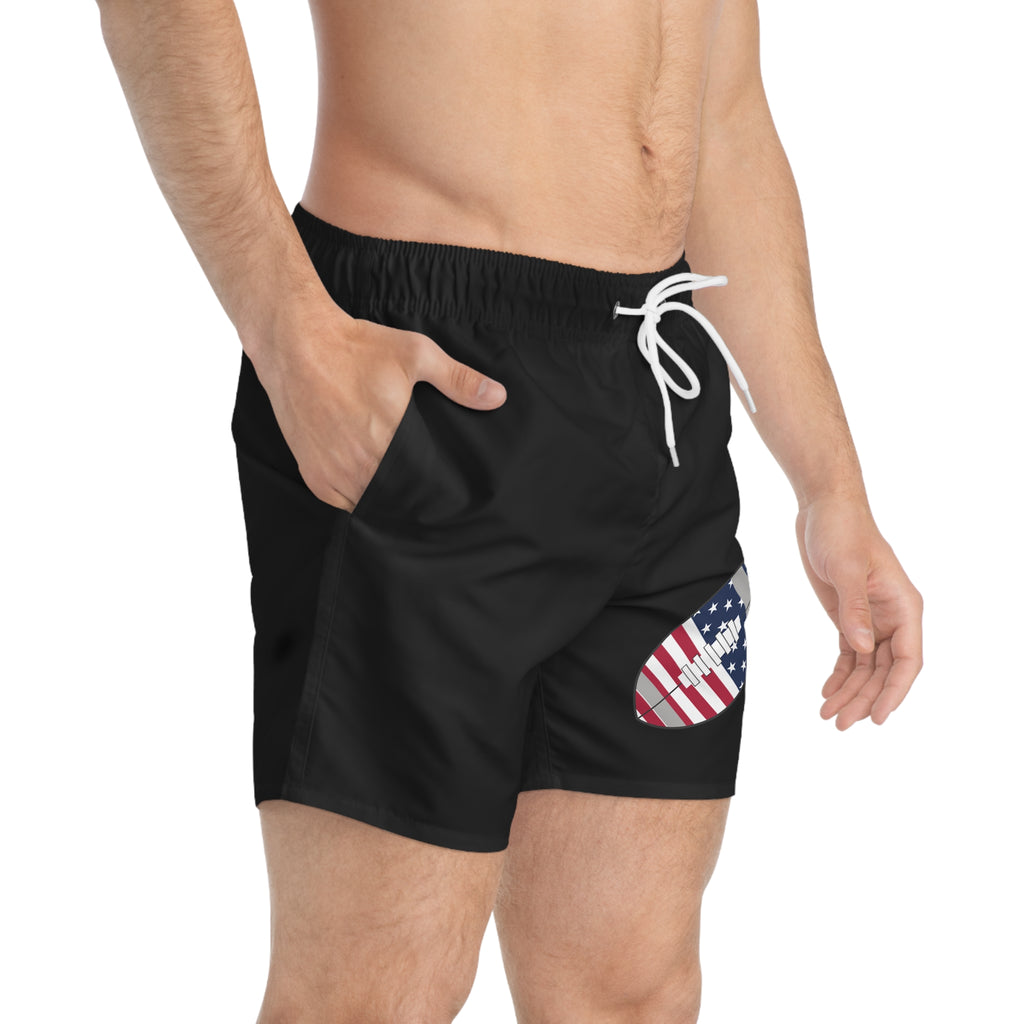 American Flag Football Swim Trunks  Patriotic Beach Shorts