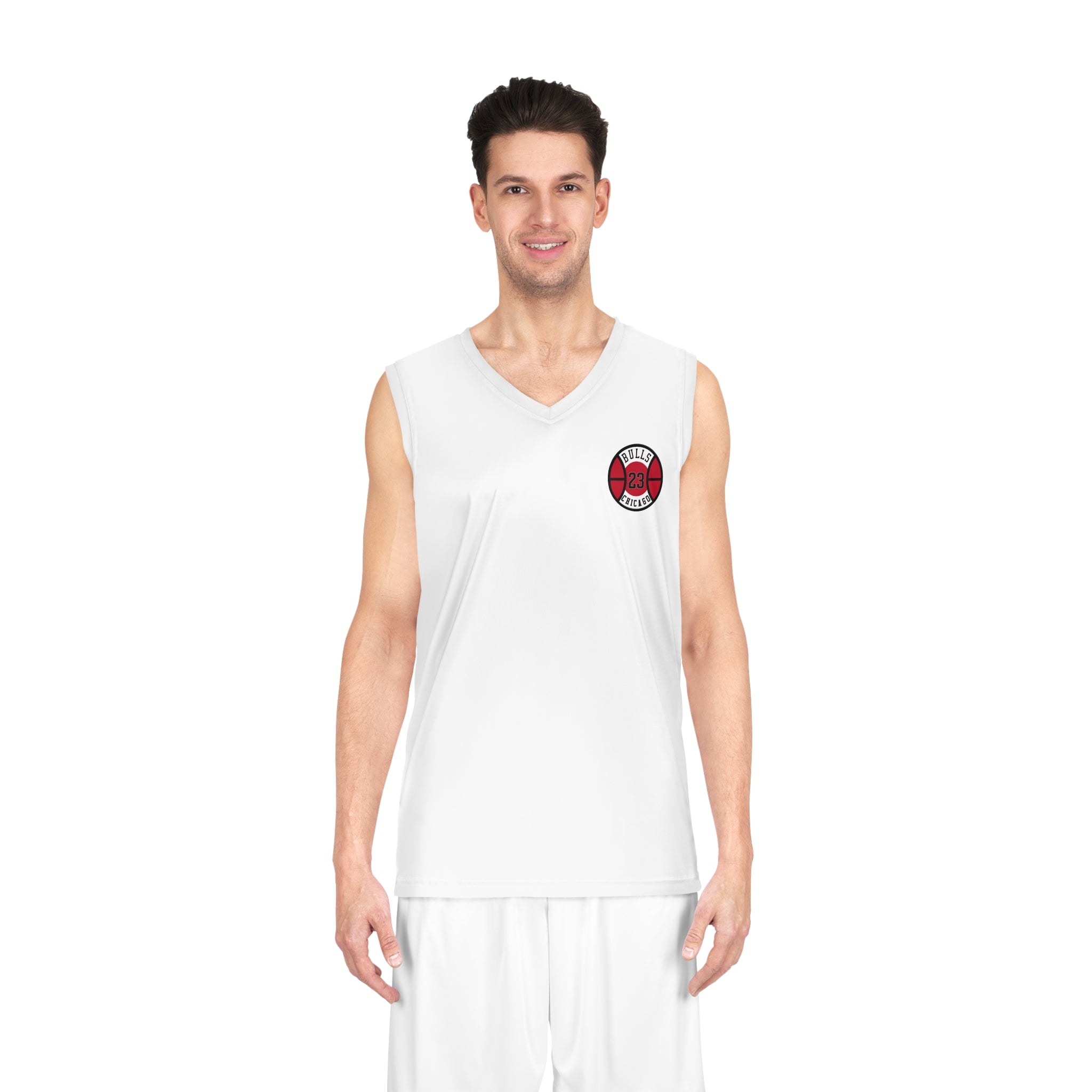 Men's White Basketball Jersey — Red '23' Patch Logo