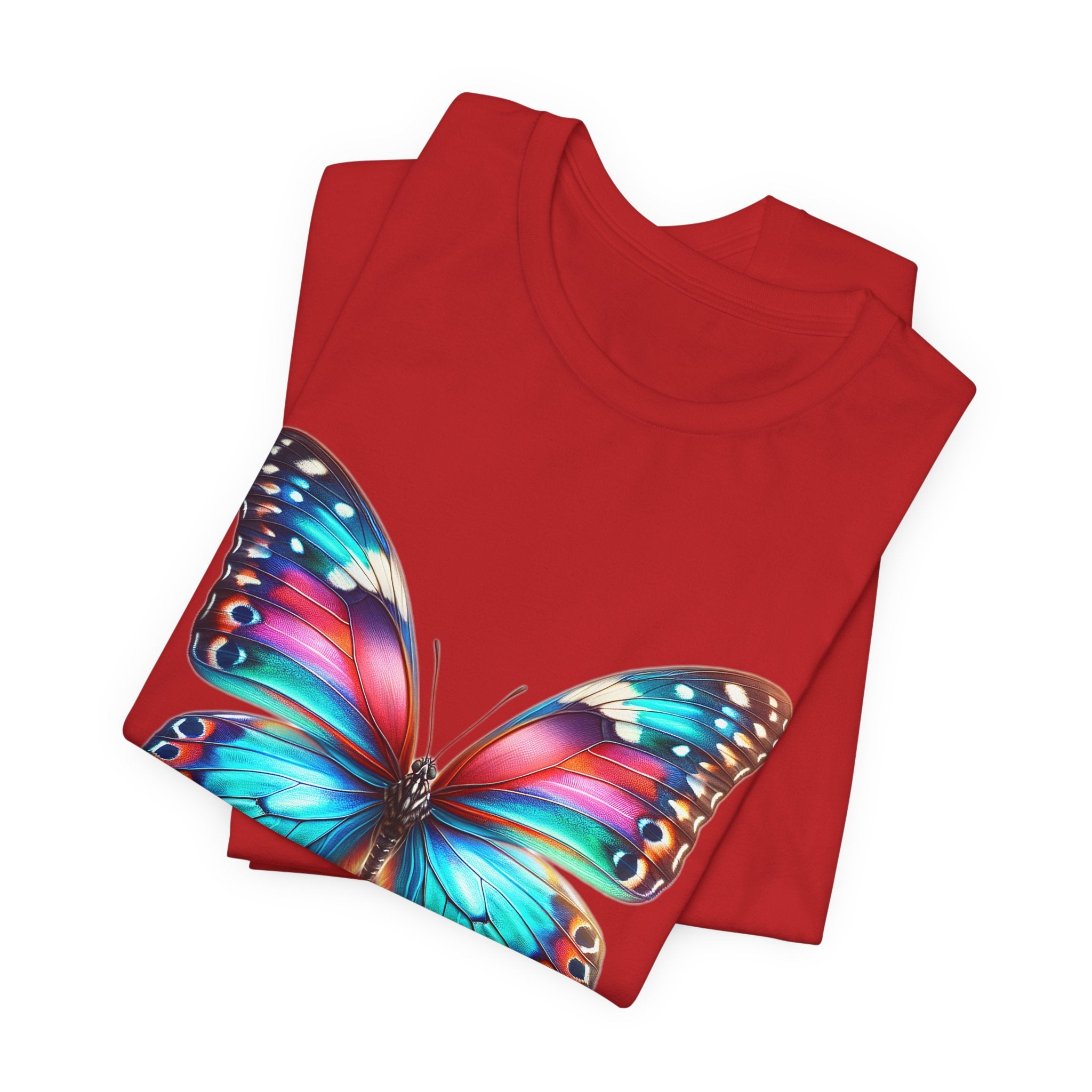Vibrant Rainbow Butterfly Tee Colorful Monarch Wing Graphic