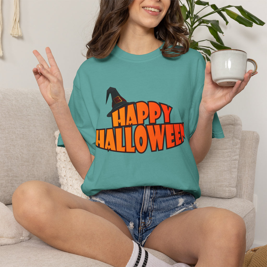 Halloween Icons T-Shirt — "Happy Halloween" Graphic Tee with Spooky Back Illustrations