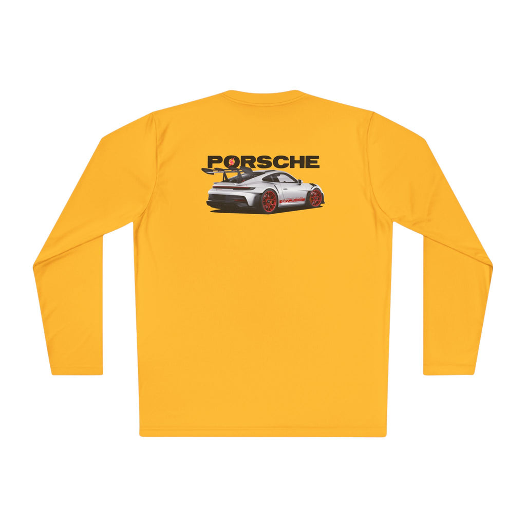 Porsche Racing Graphic Long Sleeve Tee Sports Car Crest and Rear View Print