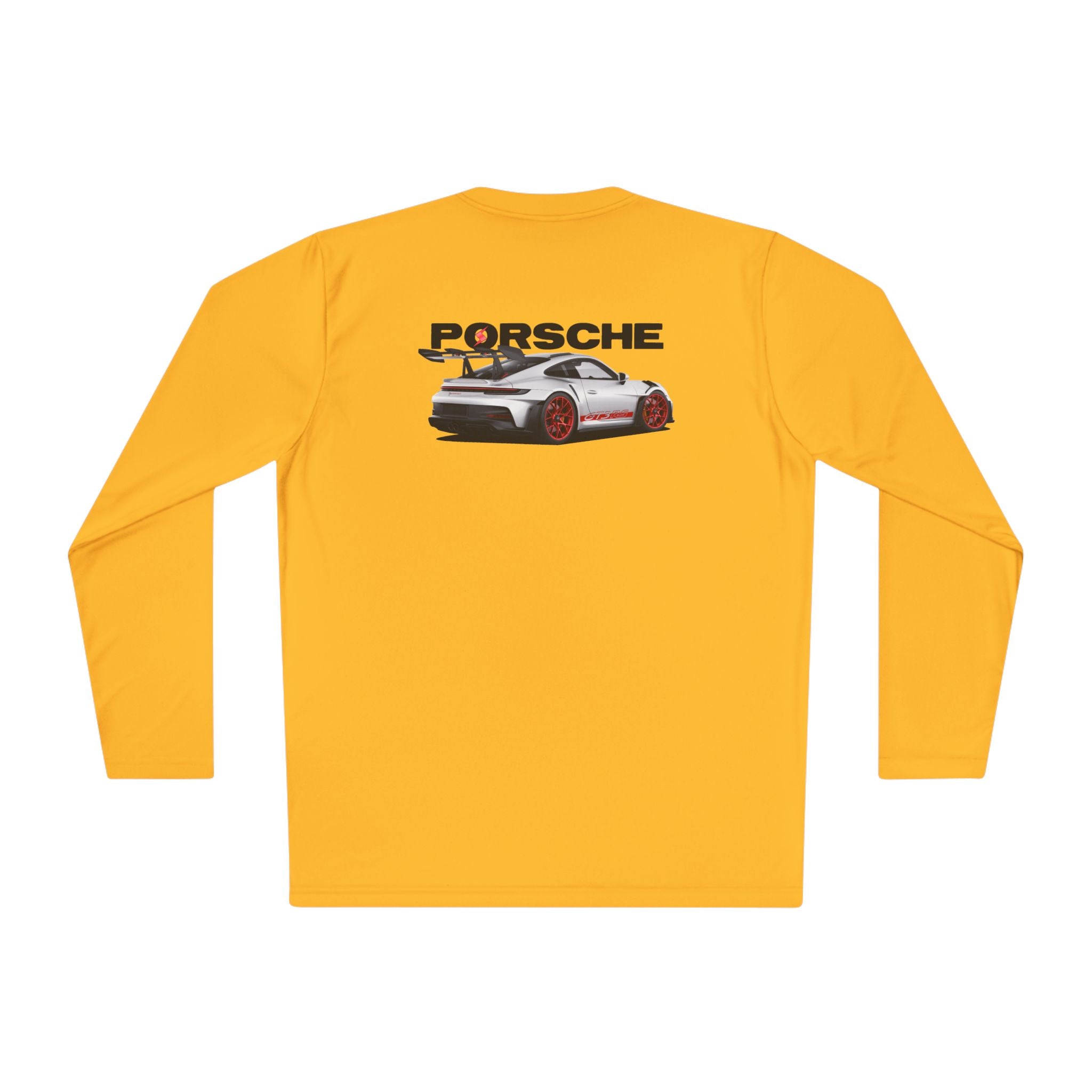Porsche Racing Graphic Long Sleeve Tee Sports Car Crest and Rear View Print