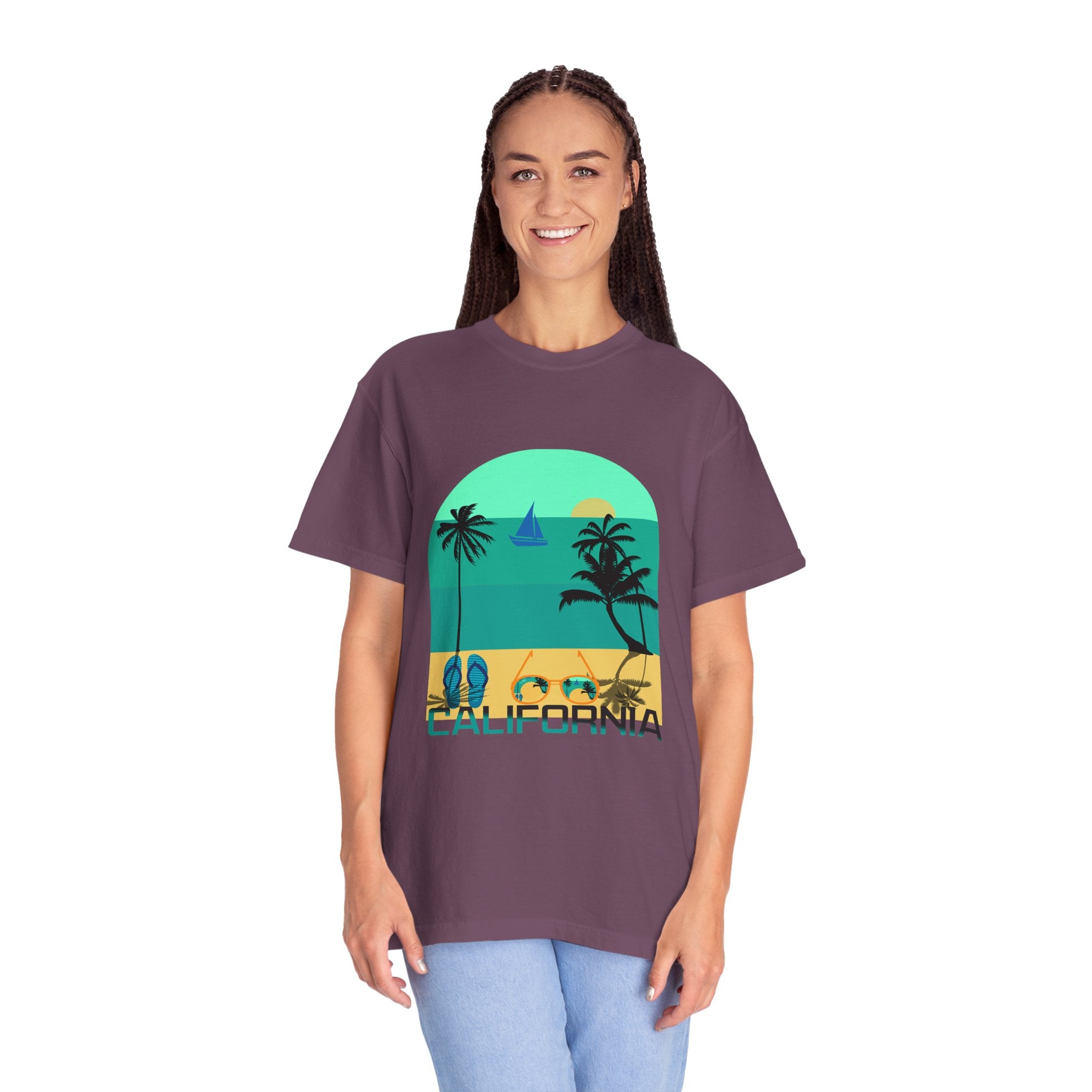 California Beach Surf T-Shirt  Retro Palm Trees & ‘SURFING’ Graphic