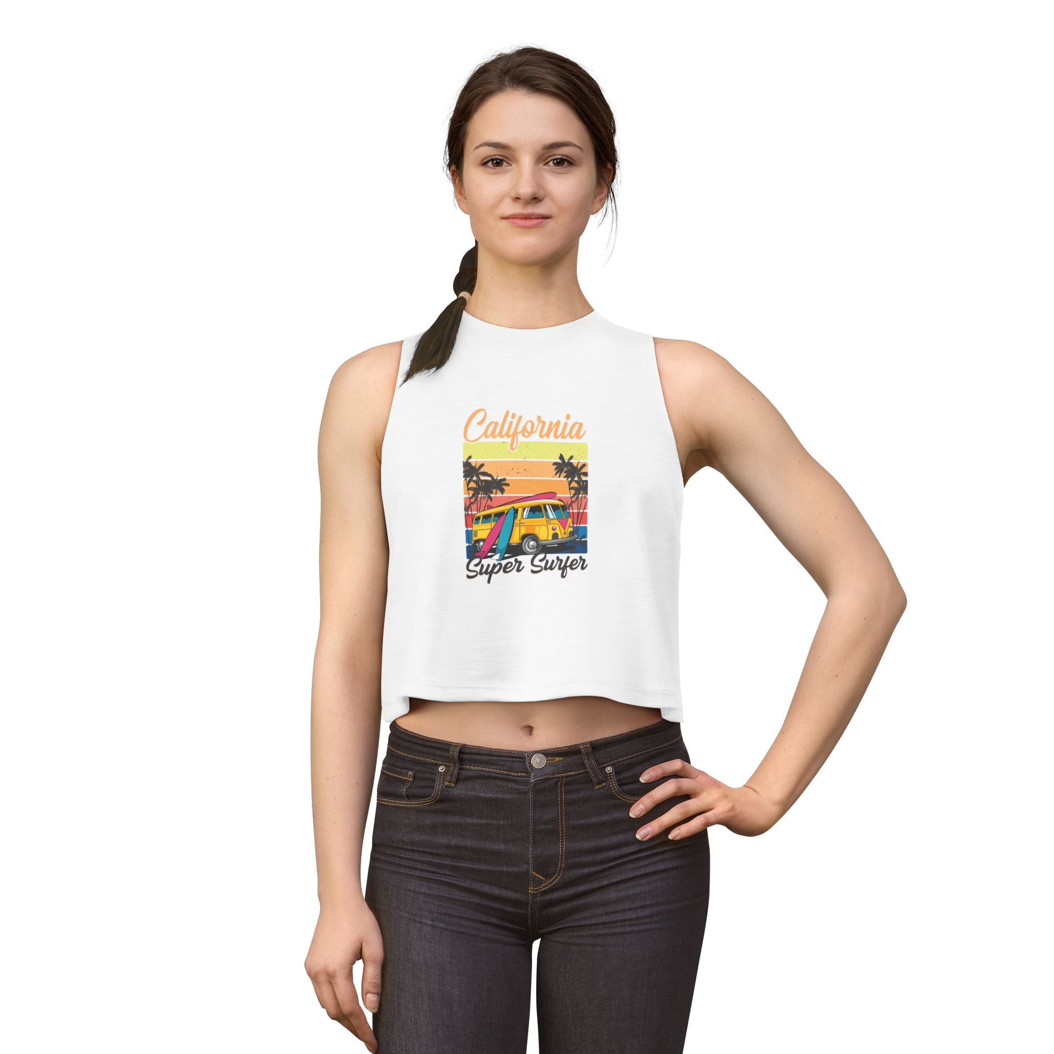 California Super Surfer Crop Top Retro Beach Van Surf Graphic