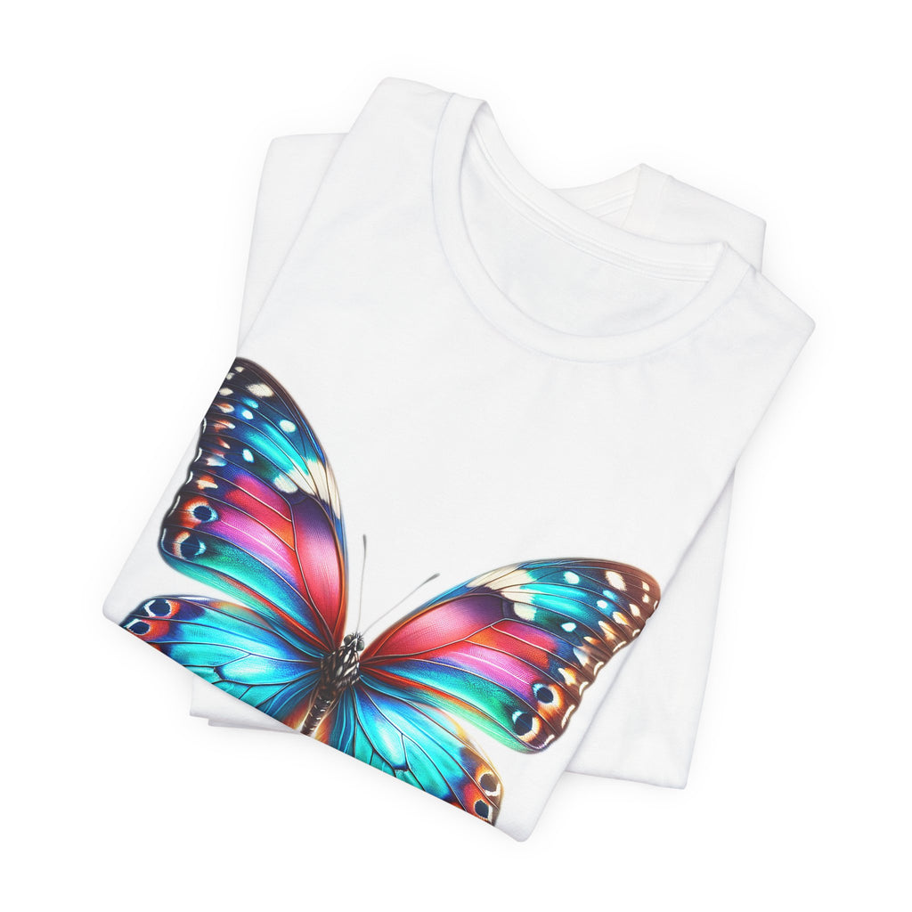 Vibrant Rainbow Butterfly Tee Colorful Monarch Wing Graphic