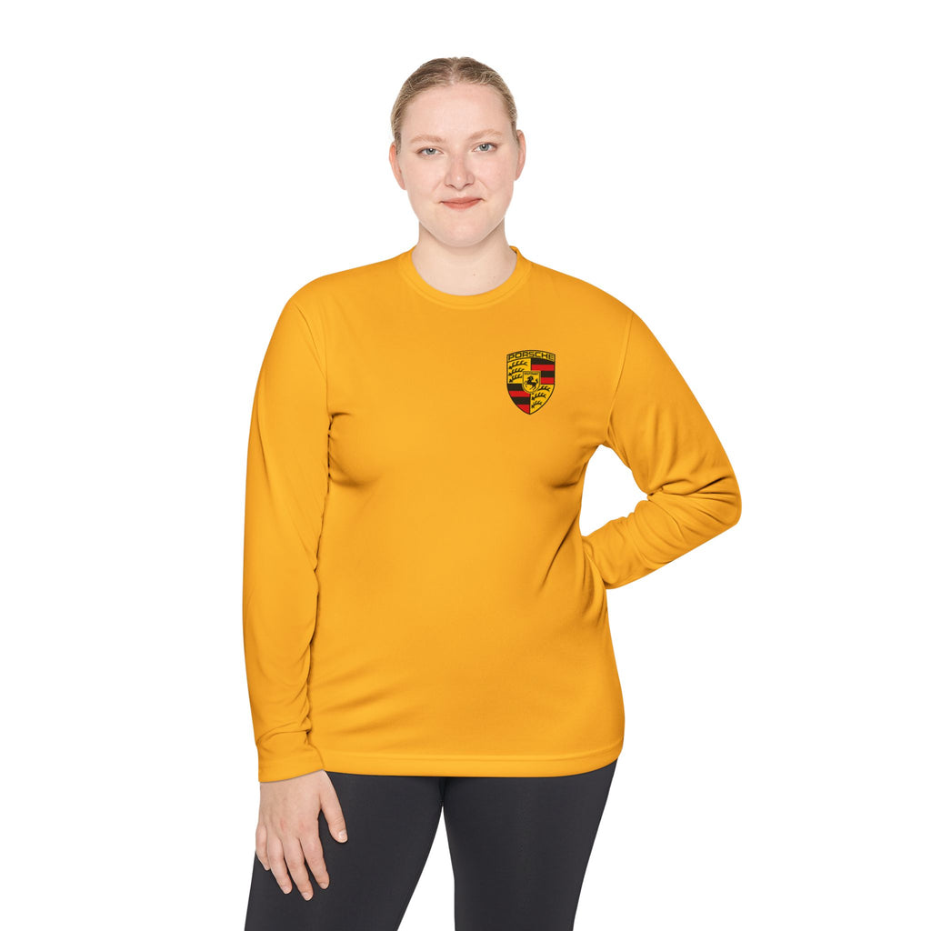 Porsche Racing Graphic Long Sleeve Tee Sports Car Crest and Rear View Print