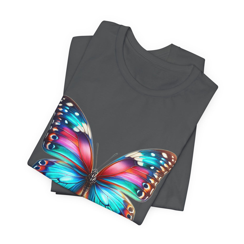 Vibrant Rainbow Butterfly Tee Colorful Monarch Wing Graphic