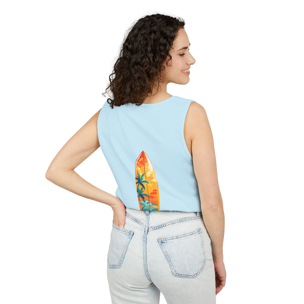 California Paradise Palm Tank Top Retro Beach Sunset Graphic