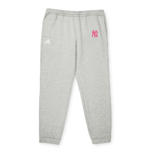 Adidas Fleece Joggers Cozy Grey Sweatpants with Pink Logo