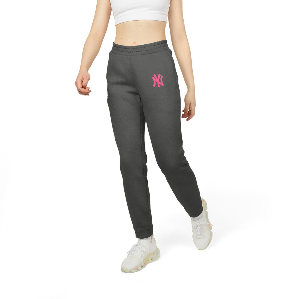 Adidas Fleece Joggers Cozy Grey Sweatpants with Pink Logo