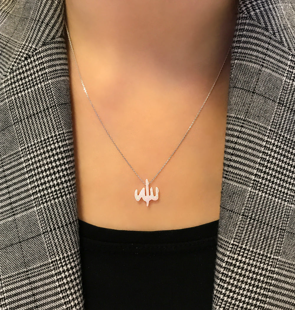 Allah necklace 925 sterling silver Allah necklace white opal 