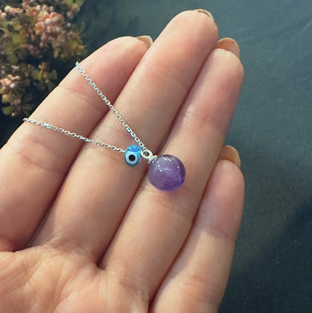 Amethyst-natural stone necklace 925 sterling silver-Amethyst-necklace White