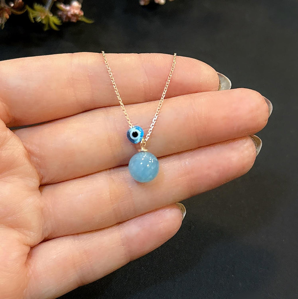 Aquamarine natural stone necklace 925 sterling silver aquamarine necklace