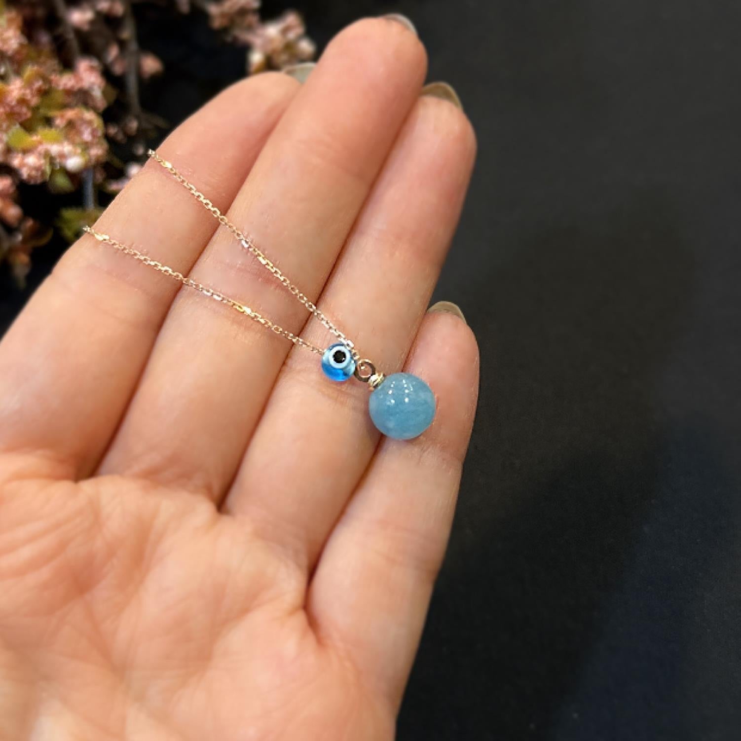 Aquamarine natural stone necklace 925 sterling silver aquamarine necklace