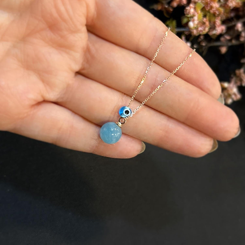 Aquamarine natural stone necklace 925 sterling silver aquamarine necklace