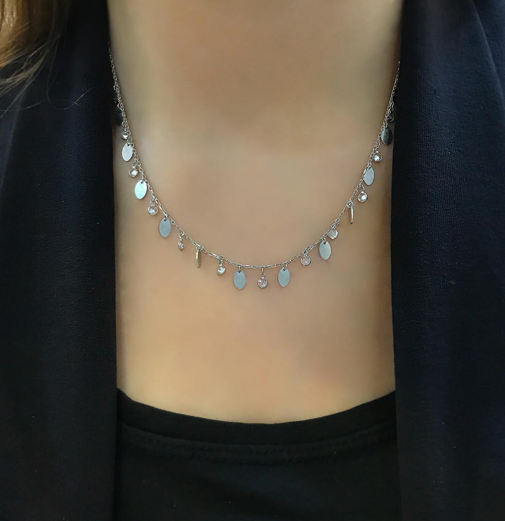 Beaded stone necklace 925 sterling silver beaded stone necklace