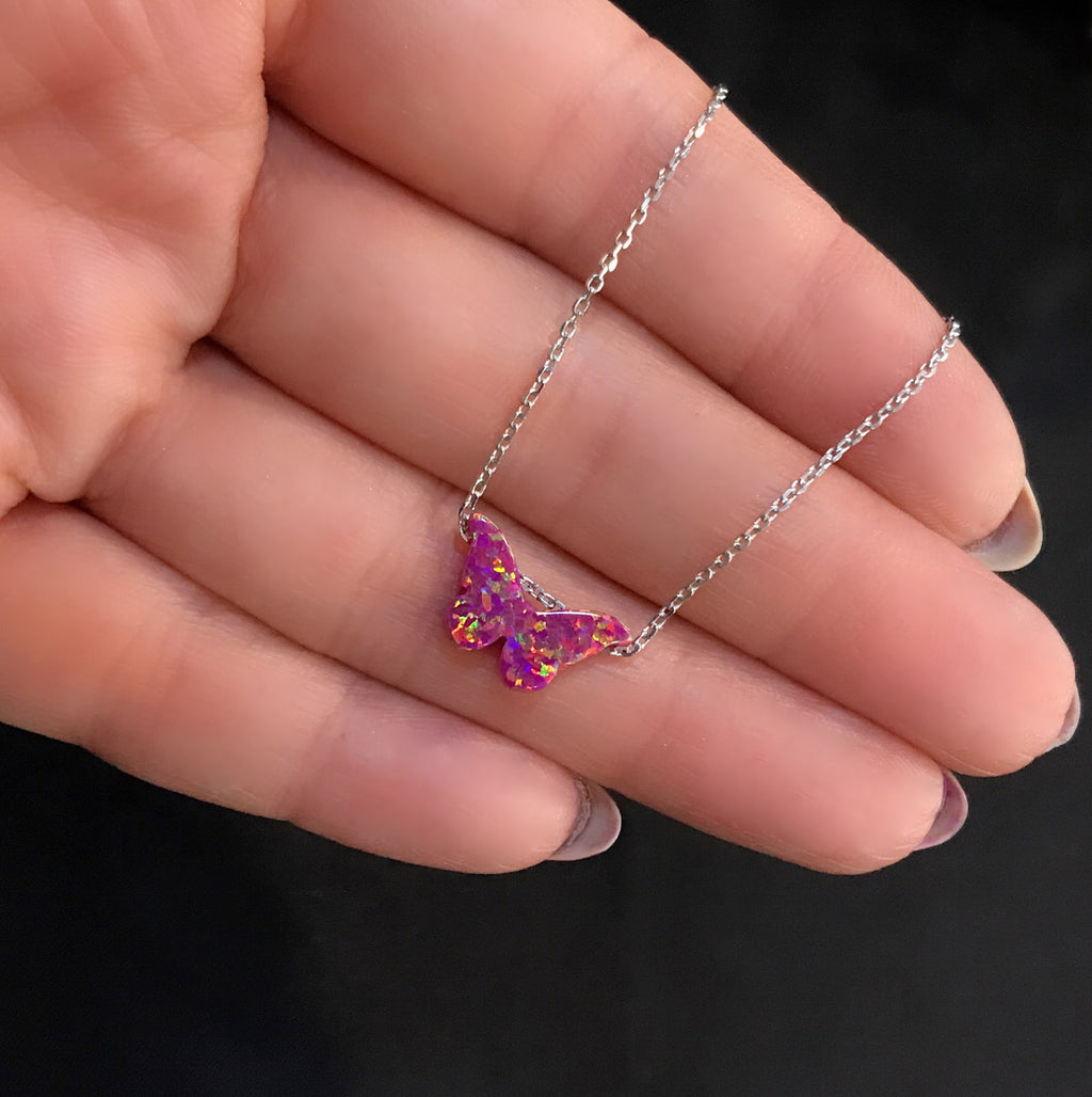 Butterfly necklace 925 sterling silver butterfly necklace red