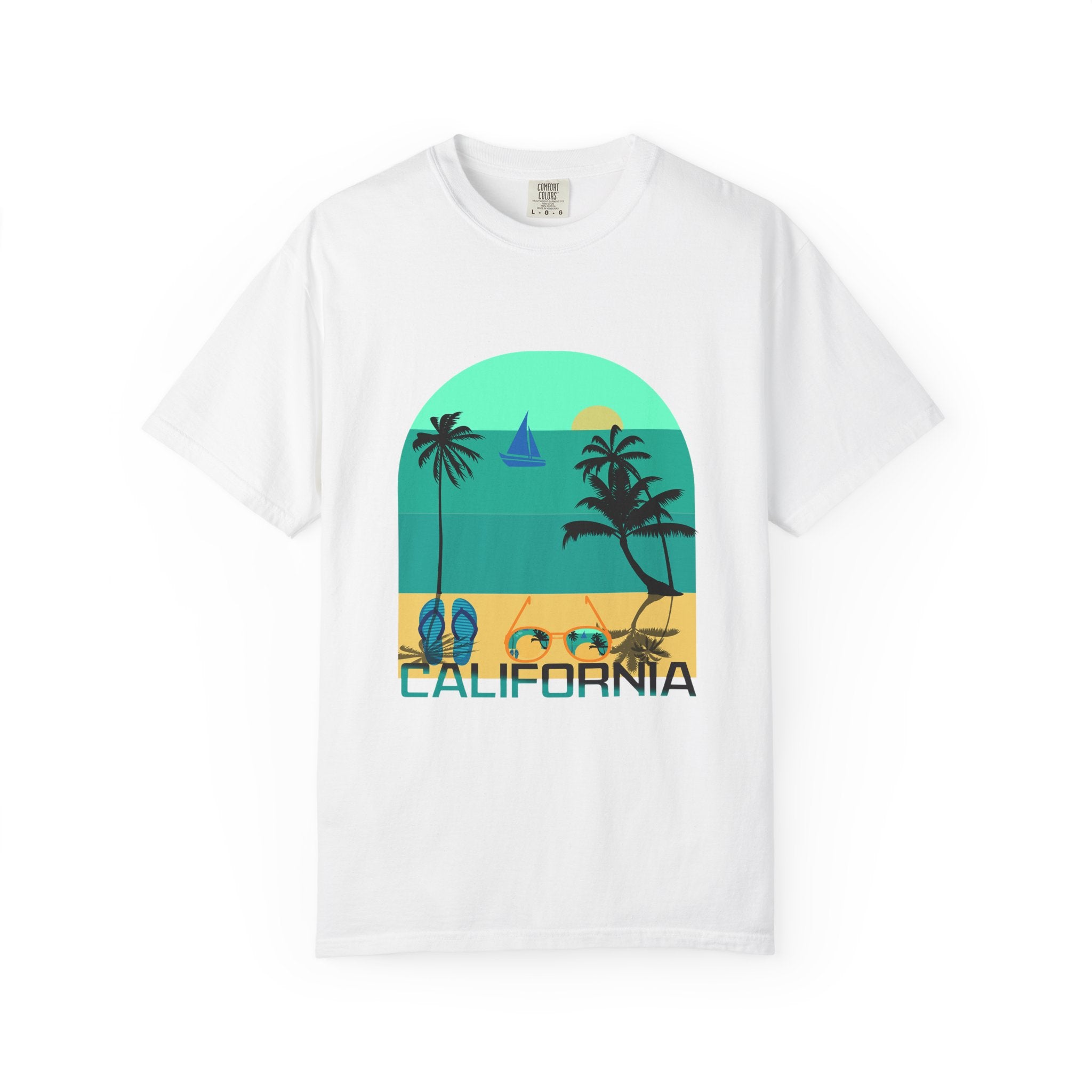 California Beach Surf T-Shirt  Retro Palm Trees & ‘SURFING’ Graphic