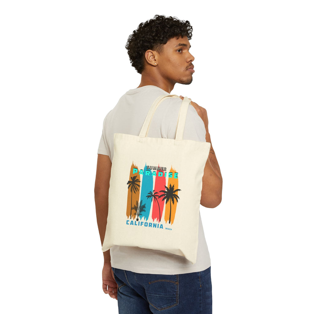California Paradise Tote Bag  Beach Surf Canvas Tote (Palm Trees, Surfboard)