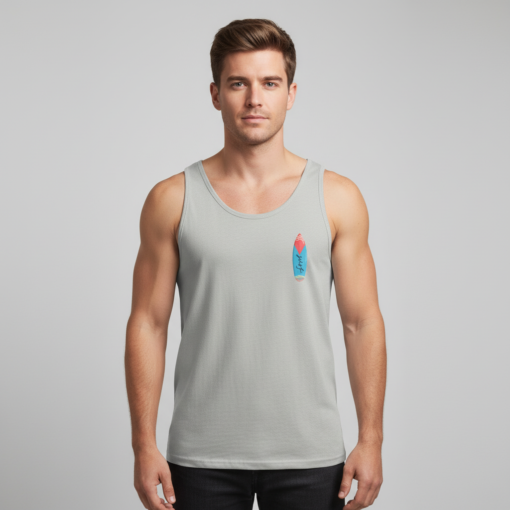 California Surf Tank Top 'Super Surfer' Vintage Beach Surfboard Design