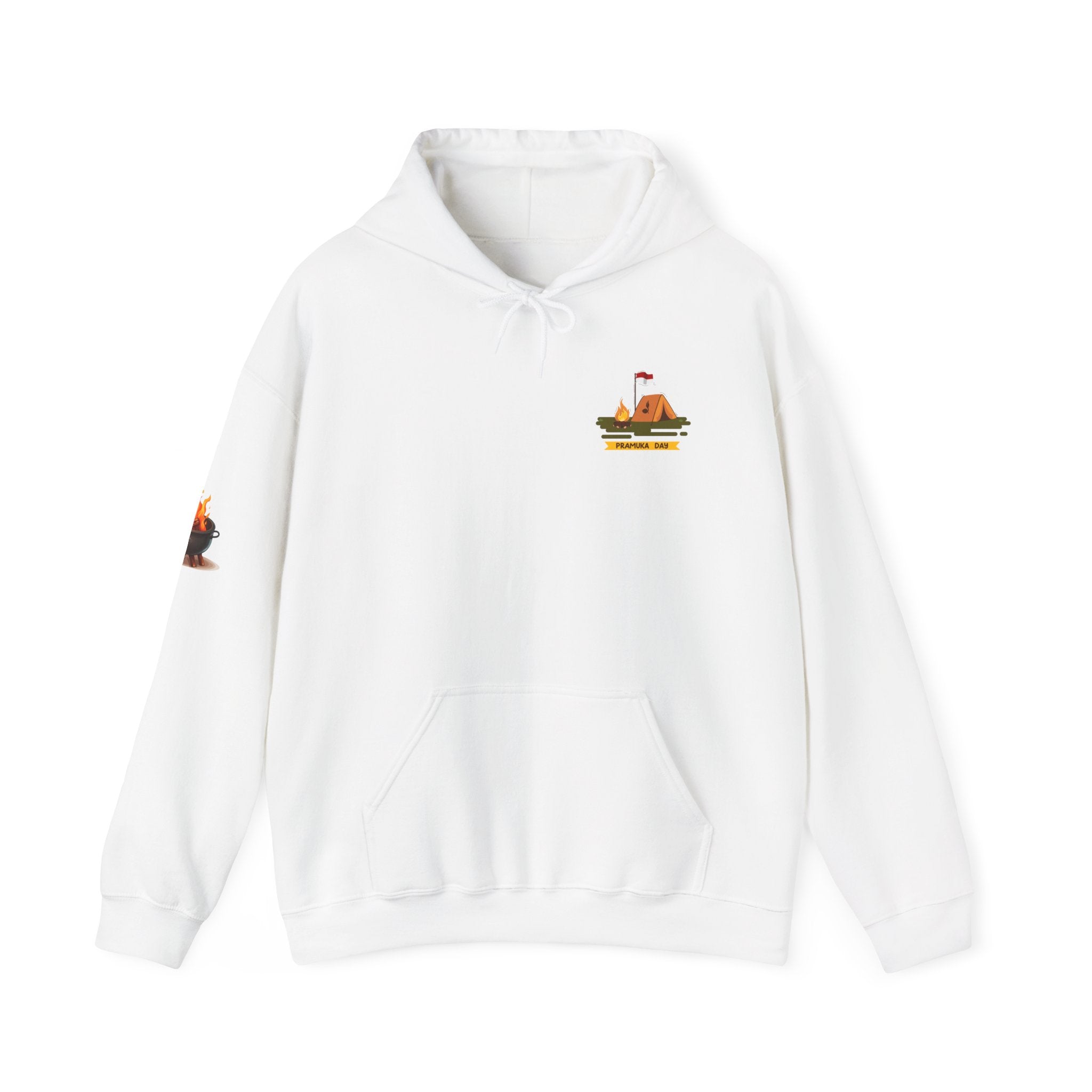 Camping Gear Hoodie  Tent, Boots, Lantern, Campfire Illustration