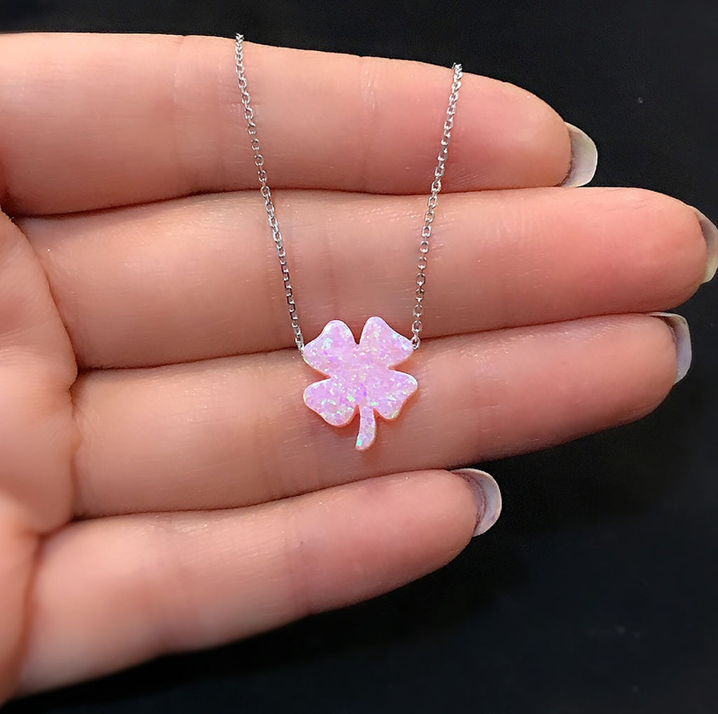 Clover luck necklace 925 sterling silver clover luck necklace (Pink)