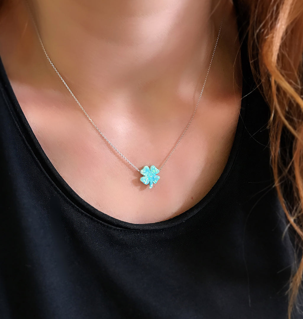 Clover luck necklace 925 sterling silver clover luck necklace green