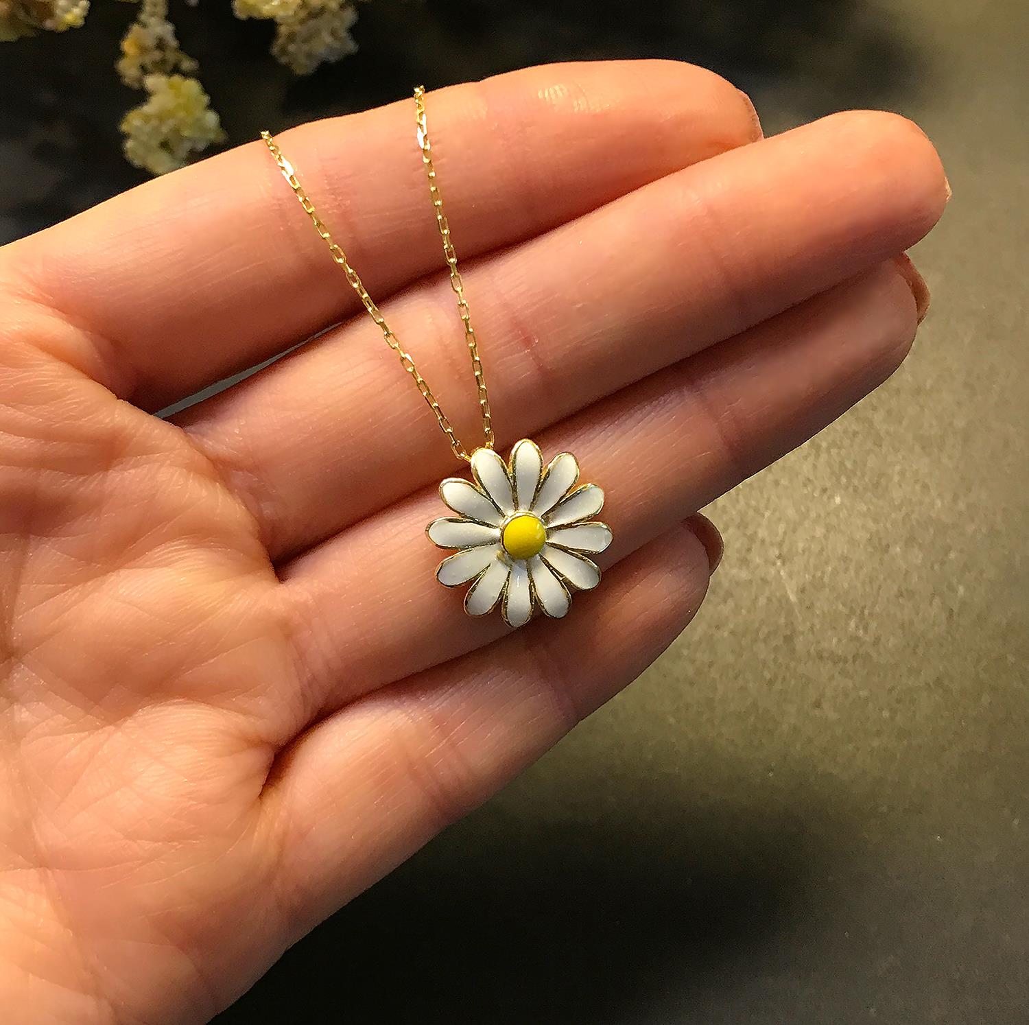 Daisy flower luck necklace 925 sterling silver daisy necklace