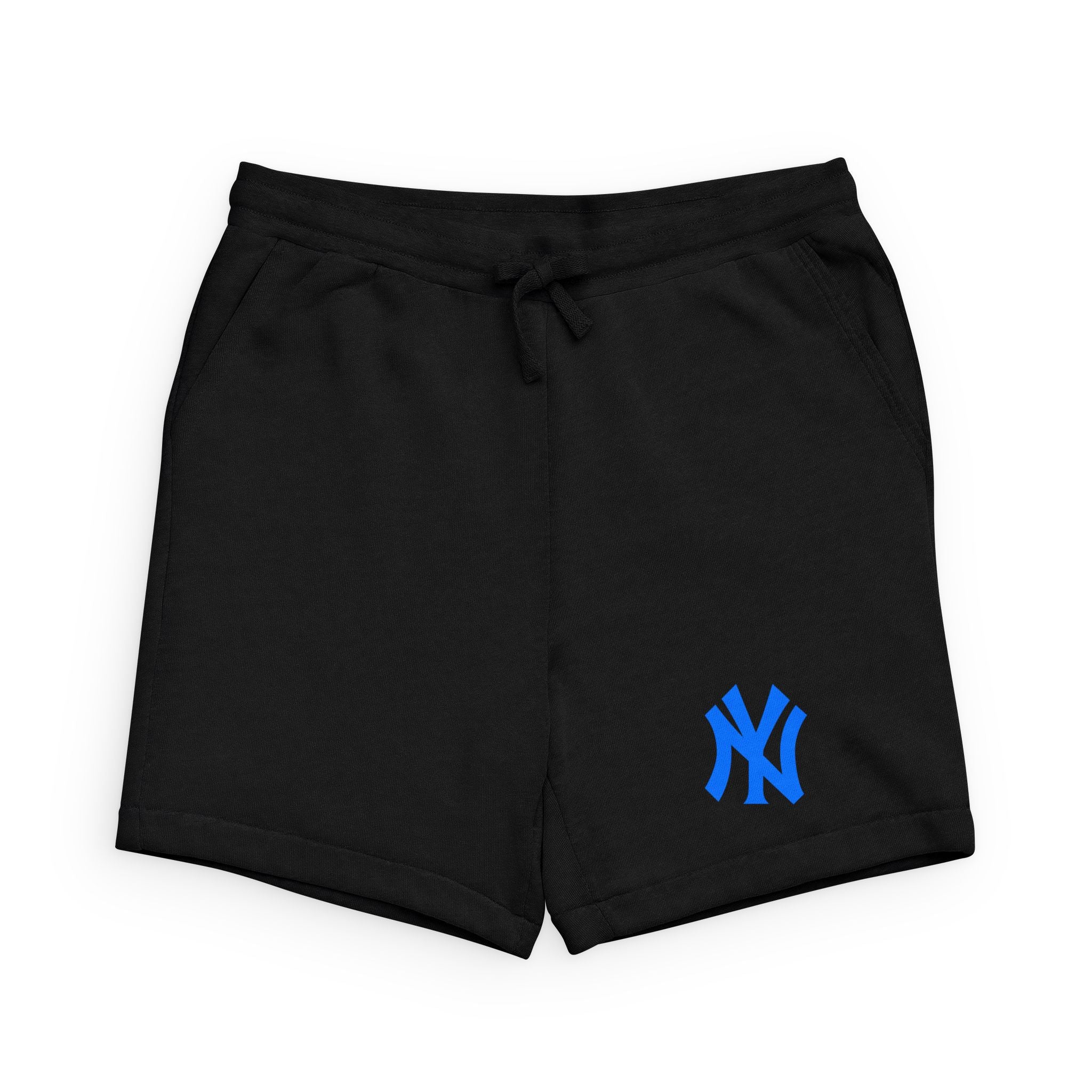Embroidered Blue Logo Sweatshorts Black Sponge Fleece Casual Shorts