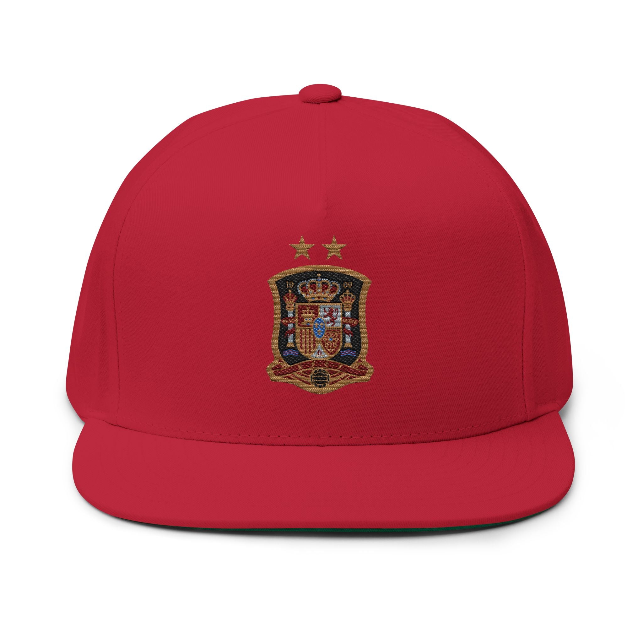 Embroidered Spanish Crest Flat Bill Cap  Royal Spain Soccer Emblem Snapback