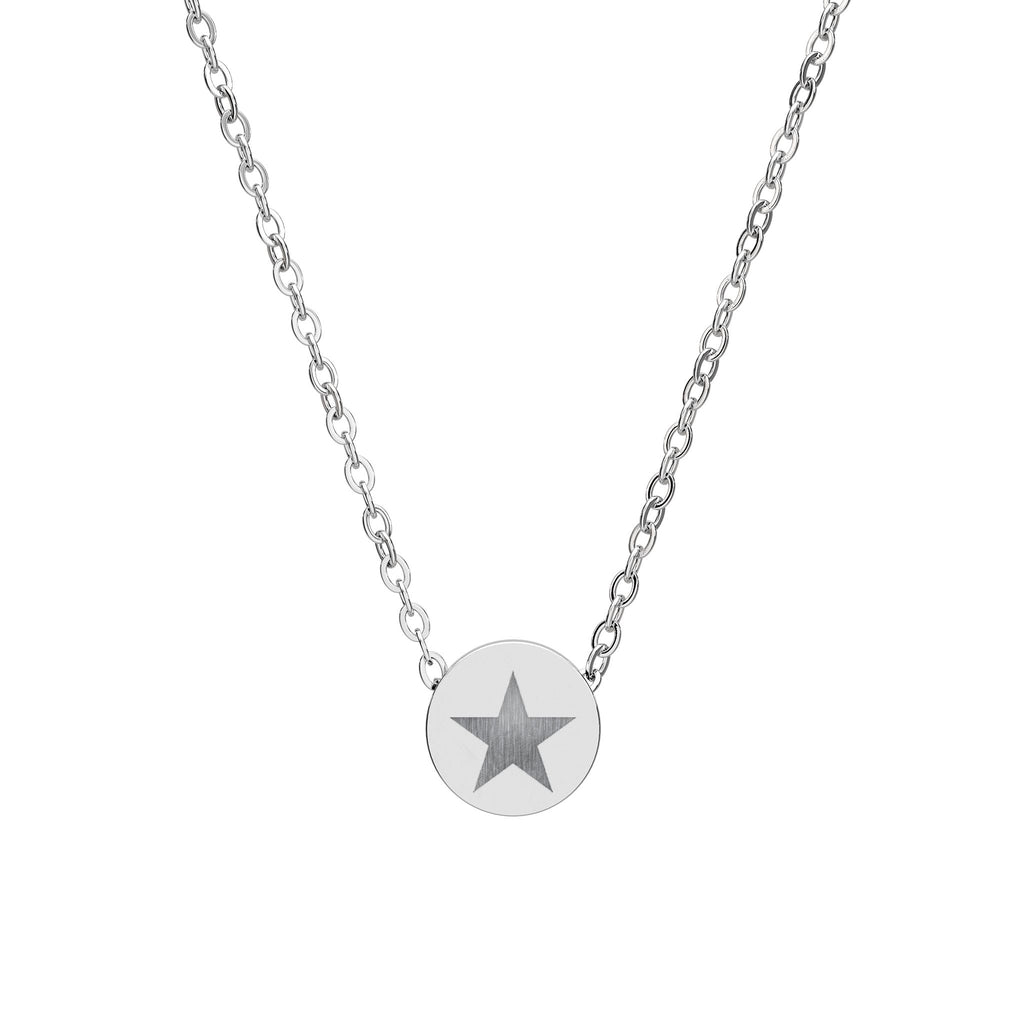 Engraved Mini Circle Necklace Star Pendant Personalized Jewelry