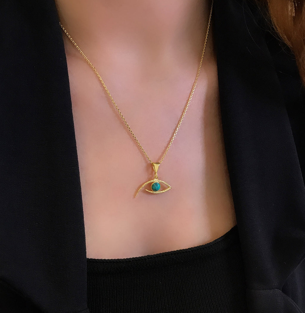 Eye necklace turquoise 925 sterling silver eye necklace yellow