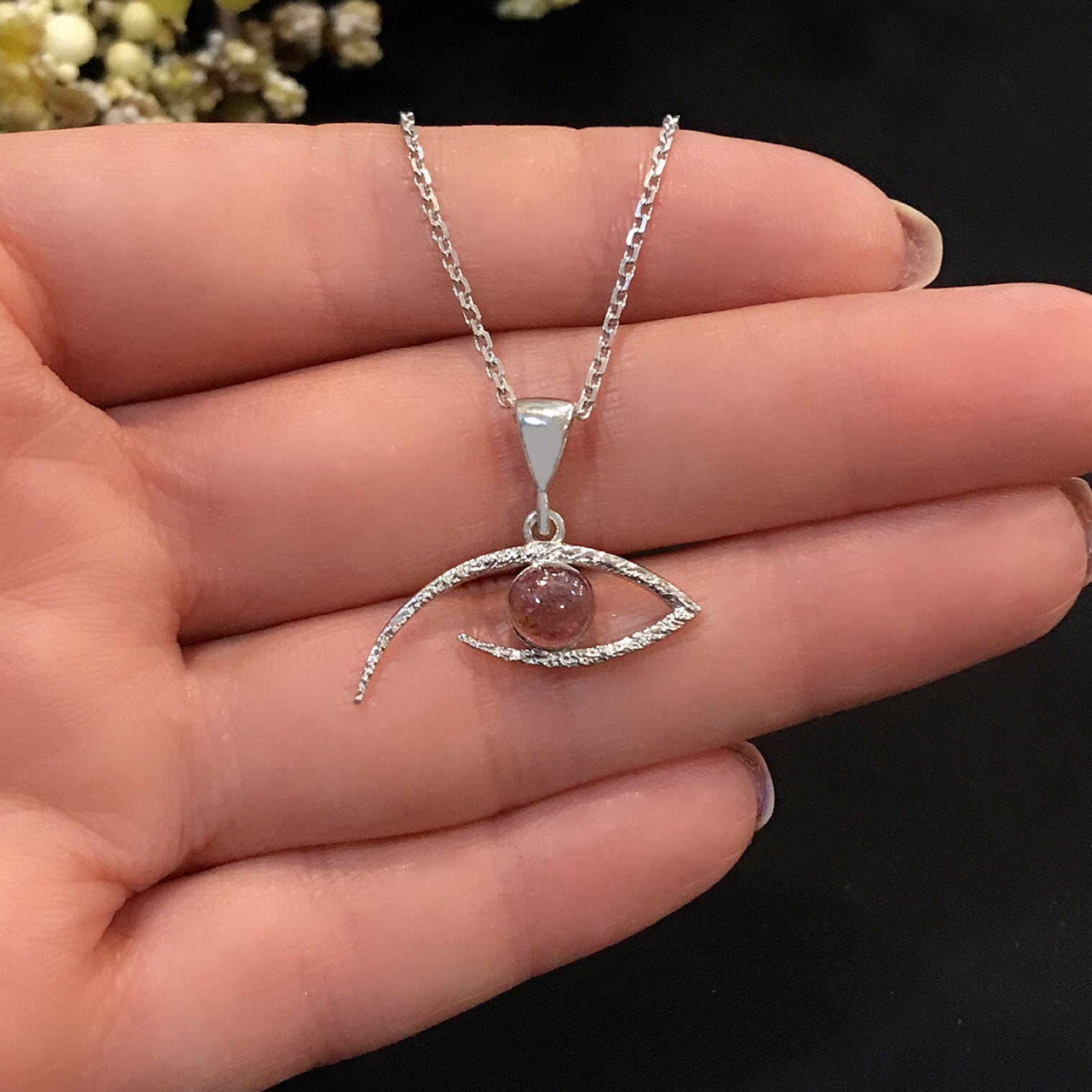 Eye necklace tourmaline 925 sterling silver tourmaline eye necklace 