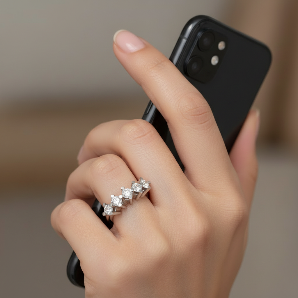 Five stone wedding band 925 sterling silver Women's wedding band