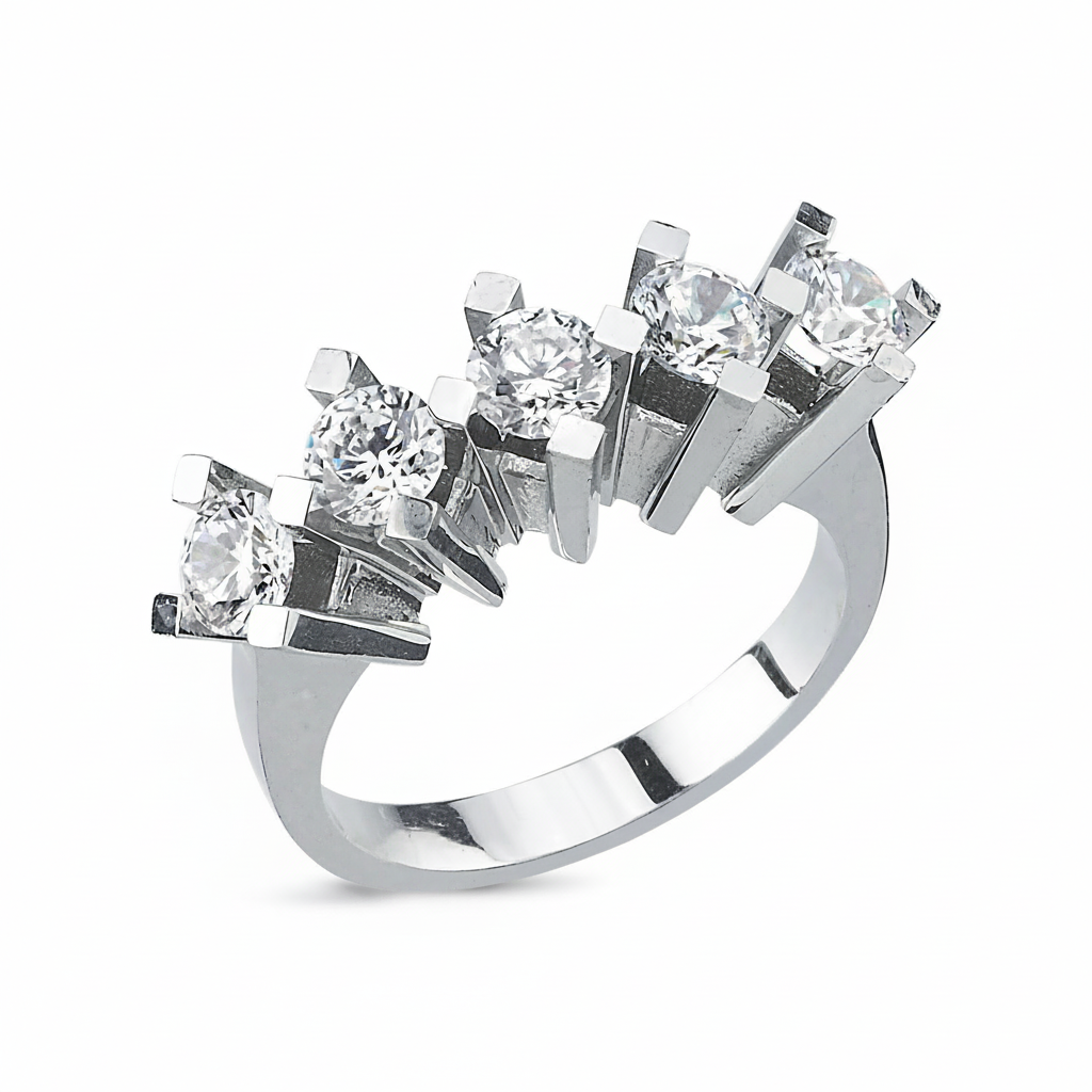 Five stone wedding band 925 sterling silver Women's wedding band