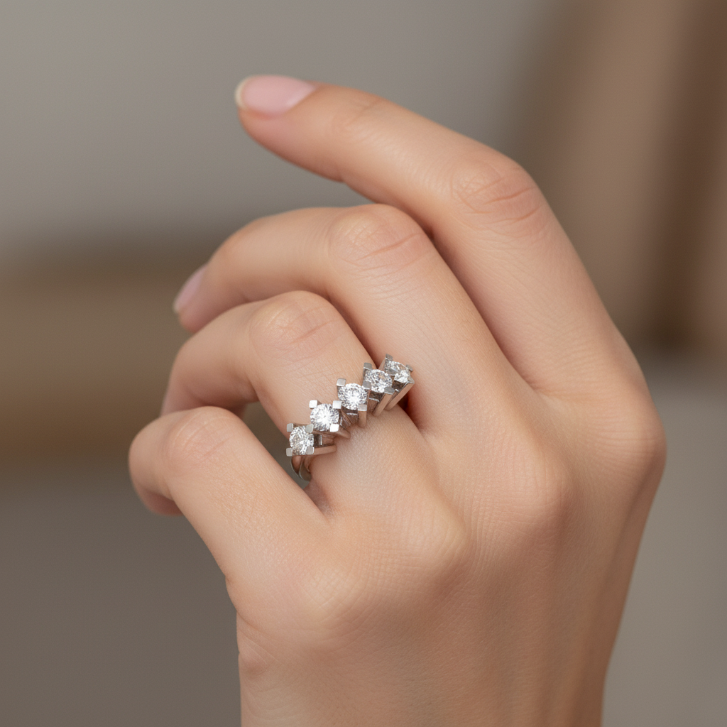 Five stone wedding band 925 sterling silver Women's wedding band