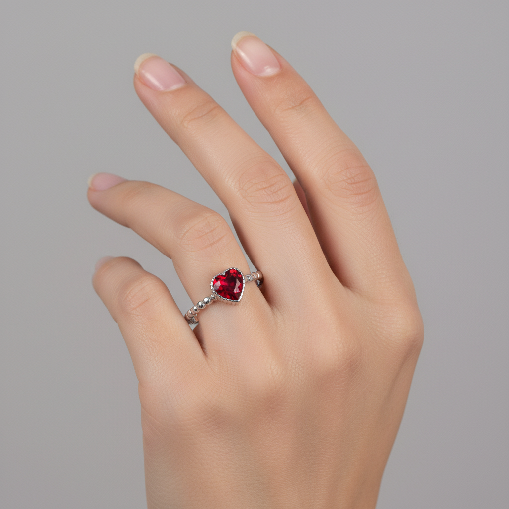 Red Heart Ring 925 Sterling Silver Heart Ring for Women