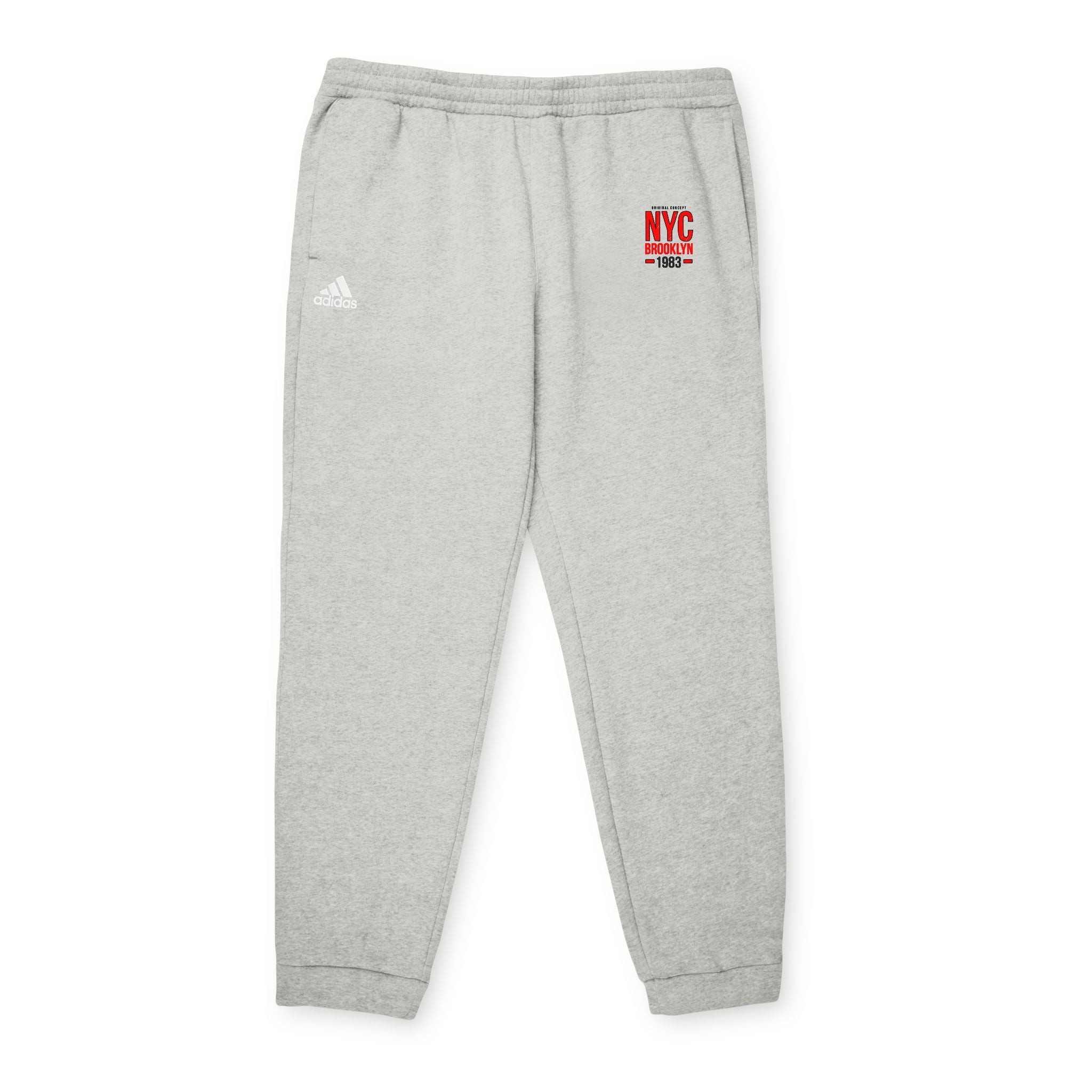 Fleece Joggers Cozy Grey Adidas-Style Sweatpants with Small Red Logo