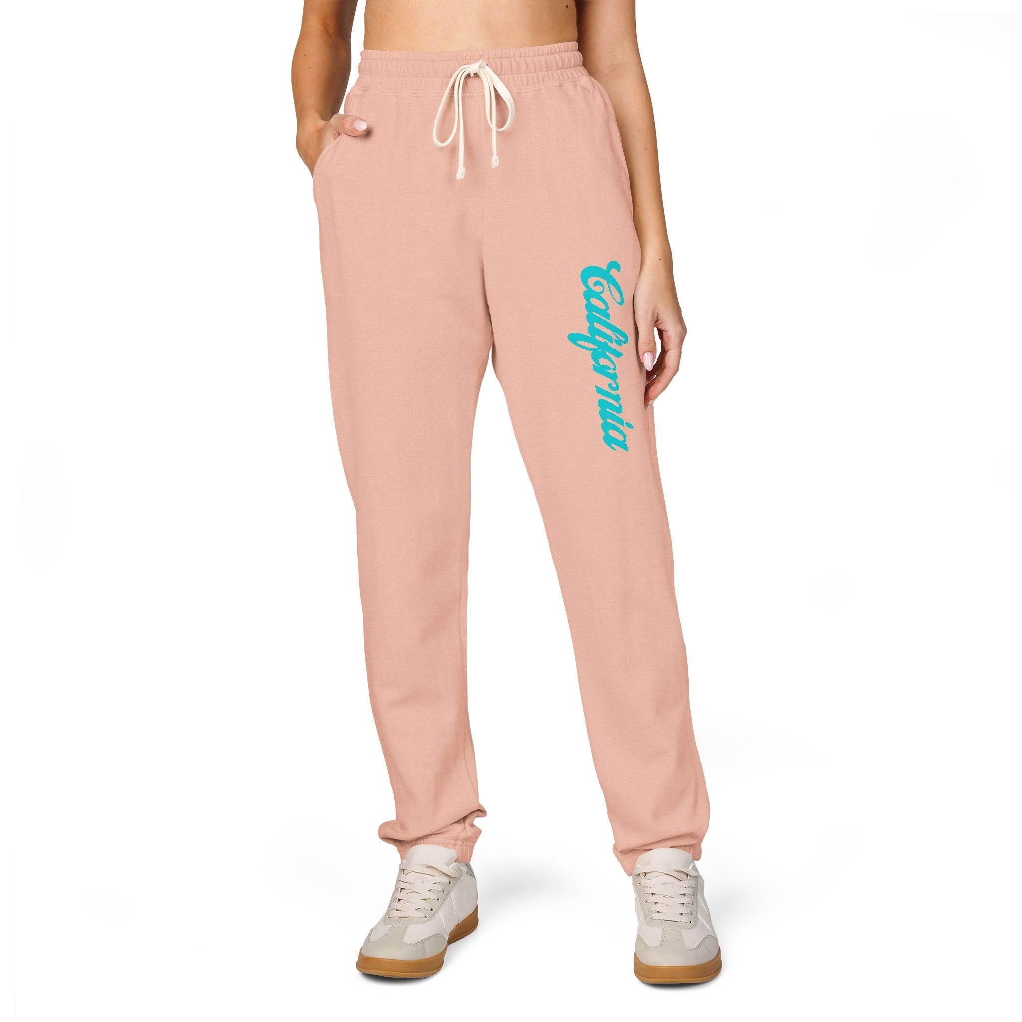 Fleece Sweatpants with Teal 'Endurance' Script Lightweight Garment-Dyed Joggers