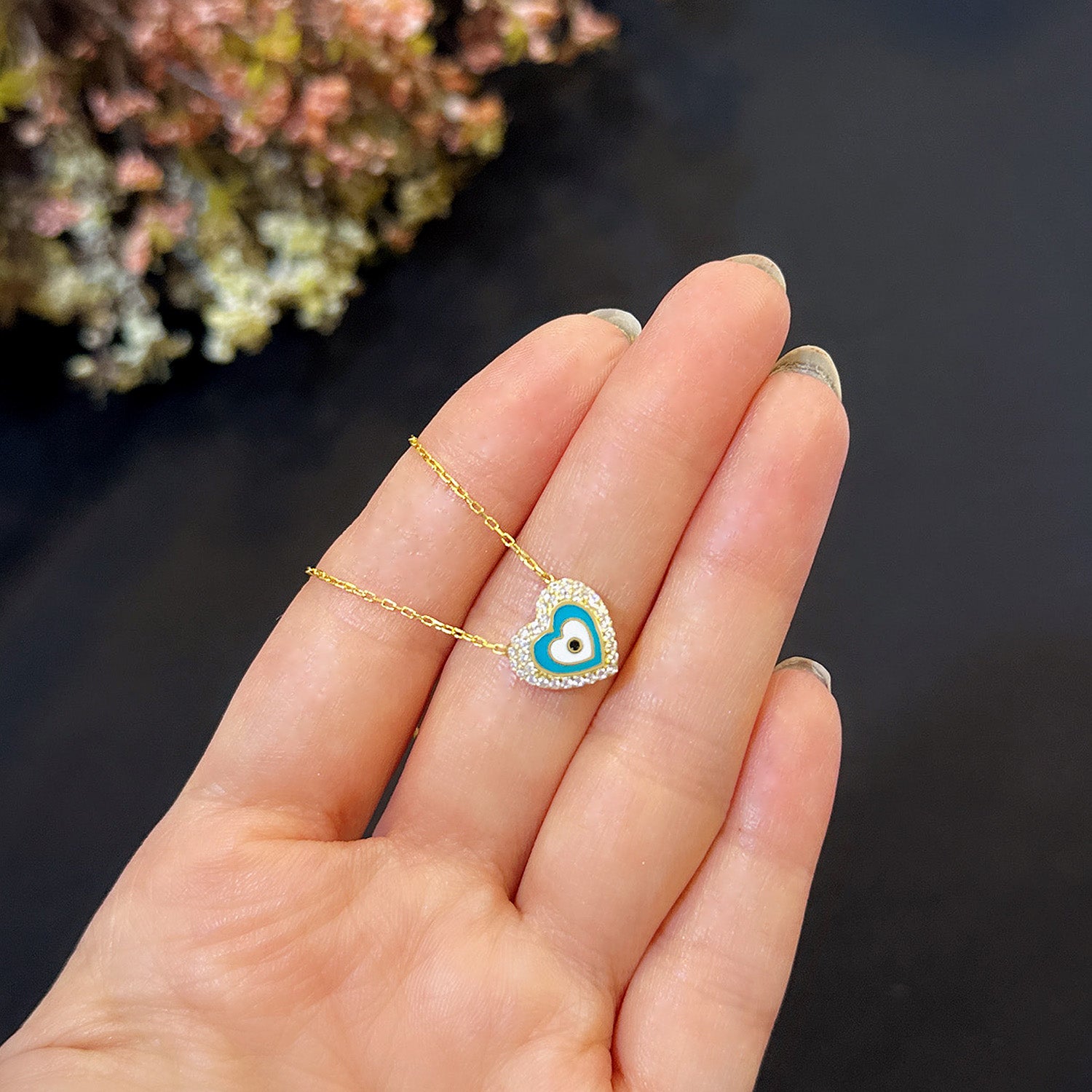 Heart necklace 925-sterling silver heart necklace green.