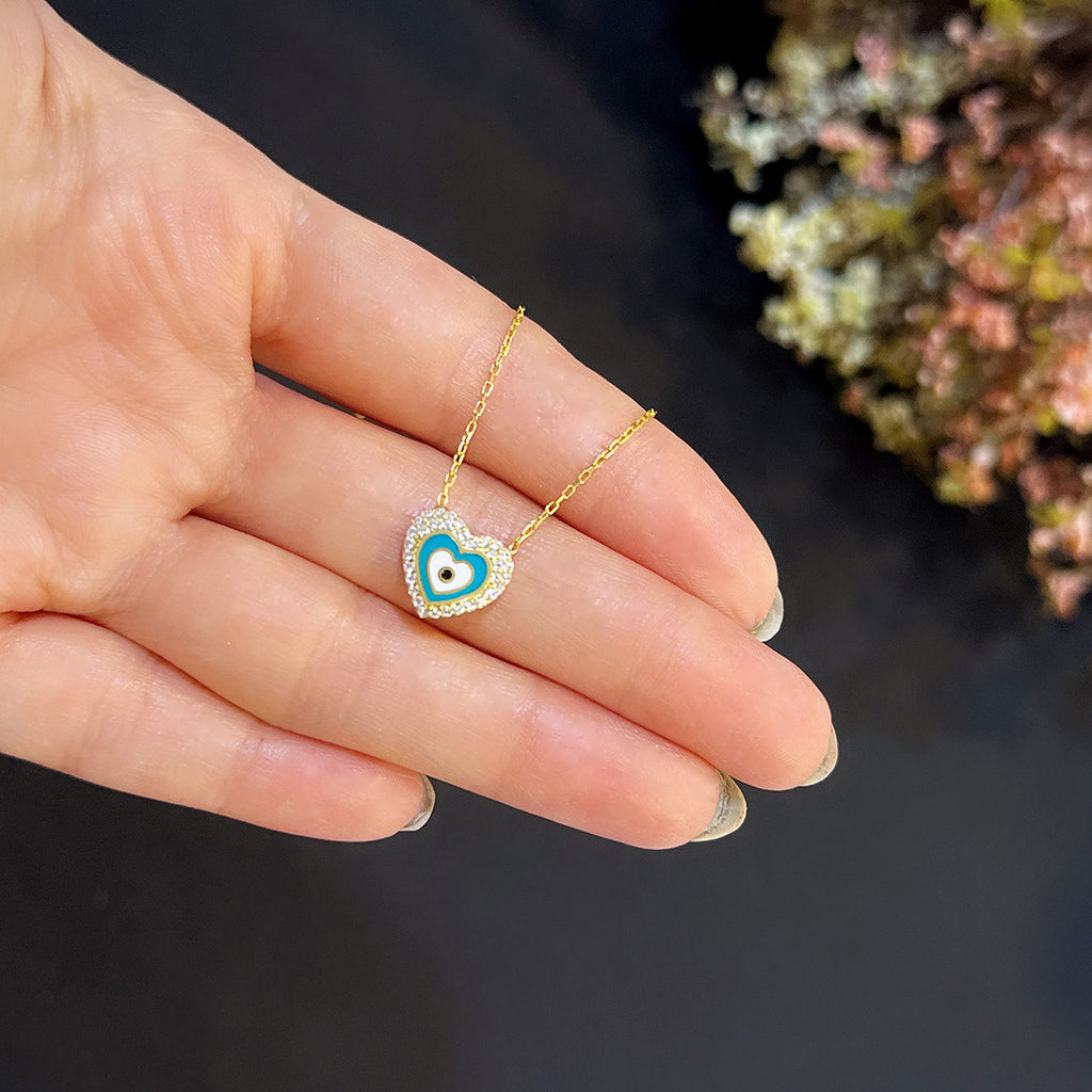 Heart necklace 925 sterling silver heart necklace green