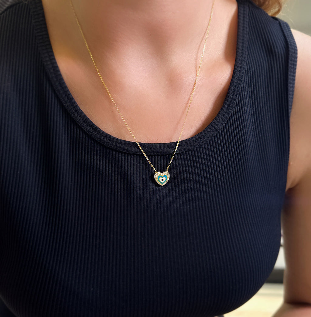 Heart necklace 925 sterling silver heart necklace green