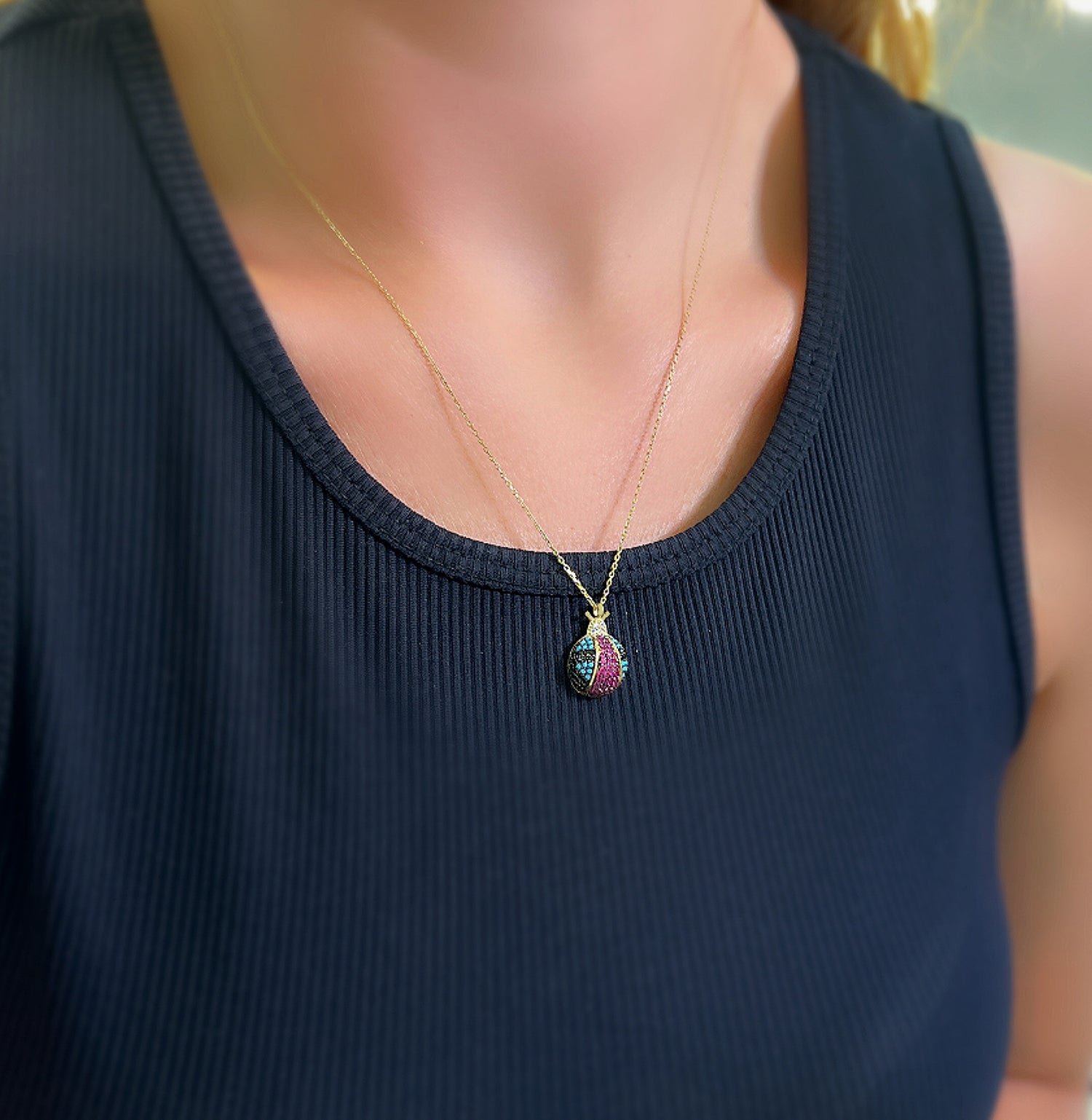 Ladybug-necklace-925 sterling-silver ladybug necklace